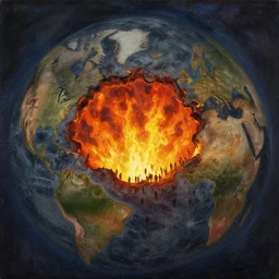 a painting of the end of all time, there is a giant hole forming in the earth leading to the core of the earth and millions are being burned alive by the fire coming out of the hole, 8 k, by francis danby