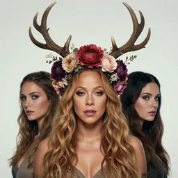 beautiful female character inspired by iceland and floral headdress mariah carey pagan wiccan viking antlers headdress full face constructionist portrait | | digital artwork made by greg rutswork, anna dittmann and lois van barlee, symmetrical diffused light, anatomically correct