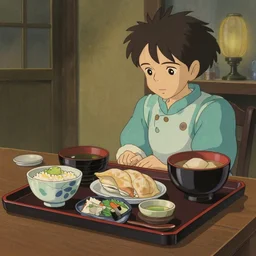japanese food, soothing light, painting by studio ghibli - h 5 7 6