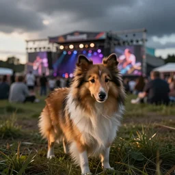 a sad sheltie crying at a music festival in helsinki, abandonment, photograph