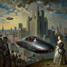 Victorian England soviet city with flying cars and cyberpunk, made by Hubert van Eyck, Georges de La Tour, Élisabeth Vigée Le Brun, Jacques-Louis David