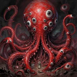 detailed, sharp, a japanese school made of red fleshy alien tentacle covered by numerous giant eyes by Zdzislaw Beksinski, by Junji Ito, digital art, illustration, trending on artstation, HD, 8K, highly detailed, good lighting, beautiful, epic, masterpiece