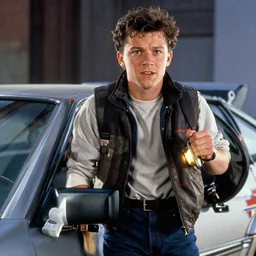Still of Tom Holland as Marty mcfly in back to The Future 1985 movie