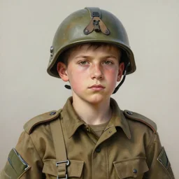 portrait of a boy soldier. art by denys tsiperko and manuel sanjulian. detailed, hyperrealism, 8 k resolution