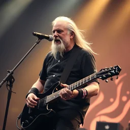 publicity photo still of larry david touring with slipknot live on stage, 8 k, live concert lighting, mid shot