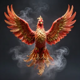 a full phoenix bird rising surrounded by smoke facing forward, 4 k, octane rendered, 8 5 mm f 1. 8