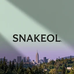 SNAKEOIL brand corporate profile banner, edible soft muted purple green color scheme, professional