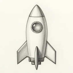 pencil sketch of a rocket ship with a circular window
