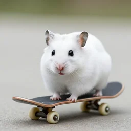white hamster on a skateboard