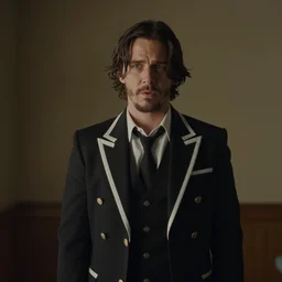 christian bale dressed as nagito komaeda from danganronpa, film still