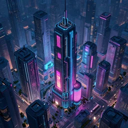 a cyberpunk city, isometric aerial view, futuristic, high rise, buildings, neon signs, cars, lorries, illustration, very detailed, award winning, artstation, artgem, hyperealistic