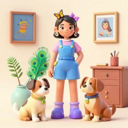 🦚🦋🐶👩🎨, lowbrow, 3 - d, detailed, in the style of camille rose garcia,