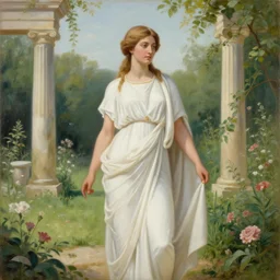painting of a beautiful woman in an ancient greek garden