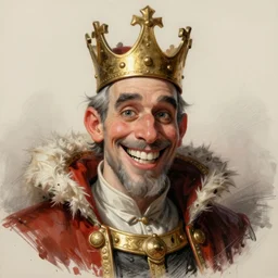surrealism grunge cartoon portrait sketch of a king with a wide smile by - michael karcz, loony toons style, pennywise style, horror theme, detailed, elegant, intricate