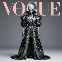 the alien fashion. studio photo. vogue magazine cover with text. highly detailed