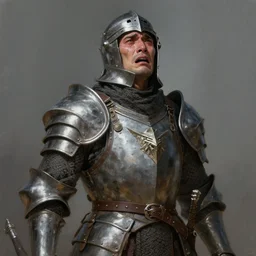 half - length portrait of a warrior in heavy armor. cry of despair. fantasy, digital painting, hd, detailed.