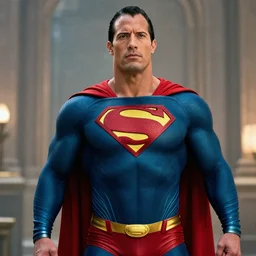 film still of dwayne the rock johnson as superman in the new superman movie, 4 k