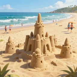 epic professional digital art of ,bests day at the beach, with sand castles and beach goers on artstation, cgsociety, wlop, Behance, pixiv, astonishing, impressive, outstanding, epic, cinematic, stunning, gorgeous, much detail, much wow, masterpiece.