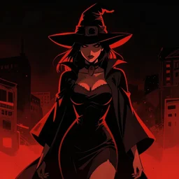 cell shaded, woman magician, dark background, dramatic bold lighting, solid colors and blacks, thick line art, dark shadows, sharp edges, artstation, photoshop, trending, bloom, grunge, high contrast, comic, graphic novel, dark background, digital 2 d, artstation, marcin sobon, city of mist
