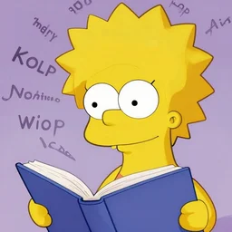 close up sci - fi lisa simpson, reading a book, words flying around her head, yellow spiky hair, yellow skin, centered, digital painting, smooth, sharp focus, illustration, artgerm, tomasz alen kopera, peter mohrbacher, donato giancola, joseph christian leyendecker, wlop, frank frazetta
