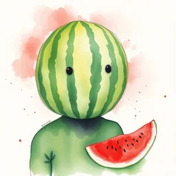 a watermelon person, watercolour