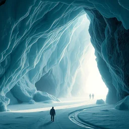a beautiful digital artwork of an ice cave with a frozen hi - tek civilization, high quality, stunning, volumetric shadows, haze, master level composition