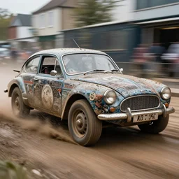 street photography by saul leiter, award winning photo of an ultra detailed intricate dirty vintage ford car speeding very fast on mud, fast shutter speed, motion blur, tiny gaussian blur, highly detailed, highly intricate, depth of field, trending on top gear