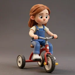 hyperrealism emma watson riding a tricycle, light effect, hyper detailed, claymation, cartoon, detailed, realistic materials, sharp focus
