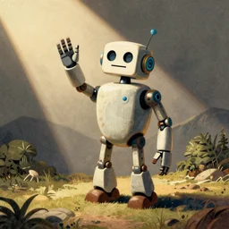 Vintage illustration depicting a robot that waves hello