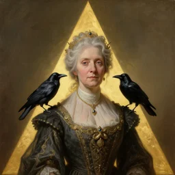 enchanting old lady with crow on her shoulder, rule of thirds, golden triangle, masterpiece by greg rutkowski, intricate, elegant, highly detailed, oil painting, concept art, smooth, sharp focus, illustration, eerie beautiful cinematic, thomas lawrence, gurney