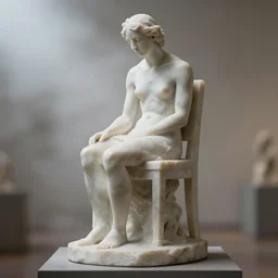 a sculpture of a person sitting on top of a chair, a marble sculpture by nicola samori, behance, neo - expressionism, marble sculpture, apocalypse art, made of mist, masterpiece, bokeh, soft light