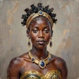 portrait of a wakandan woman ( 3 5 ) from wakanda, an oil painting by ross tran and thomas kincade