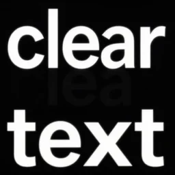 'clear text' in the Helvetica font as white text on a black background, straight edges