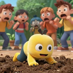 blippi crawling through fecal matter, onlookers watching in horror, 8 k