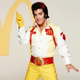 elvis dressed in a mcdonald's uniform