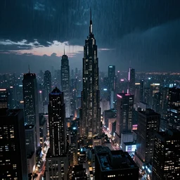 3 5 mm atmospheric dusk night - time photographic landscape of dystopian blade runner 1 9 8 2 city, matte painting, cinematic composition, futuristic dystopian megacity endless various mega - skyscrapers endlessly rising into the!!!! horizon!!!!, falling acid rain, neon, dramatic cinematography 3 5 mm