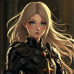 baroque oil painting of japanese ln illustration anime key visual full body action shot | young girl black latex military crusader armour with flowing blonde hair | symmetrical perfect face fine detail wistful gaze | lotr dynamic studio highlights sharp contrast stunning bokeh post processing gapmoe kuudere trending pixiv fanbox | by greg rutkowski makoto shinkai takashi takeuchi studio ghibli