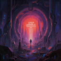 'The reckoning of the singularity' An aesthetic horror dark cyberpunk landscape painting depicting 'A portal into the dimension of love' by Wayne Barlowe, Trending on cgsociety artstation, 8k, masterpiece, cinematic lighting, highly detailed, vibrant colors.