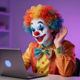 photo - realistic, beautiful, clown listening in on discord