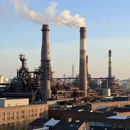 industrial revolution buildings, smoke, towers
