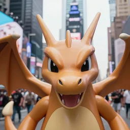 closeup potrait of dragonite in times square, natural light, sharp, detailed face, magazine, press, photo, Steve McCurry, David Lazar, Canon, Nikon, focus