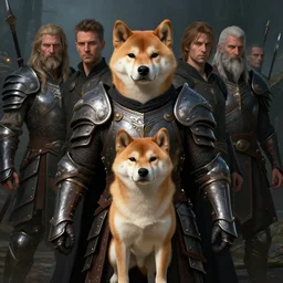 daedric armor skyrim, realistic anthropomorphic shiba inu, fantasy, by donato giancola and greg rutkowski and wayne barlow and zdzisław beksinski, realistic face, visible face, digital art, artstation, symmetry