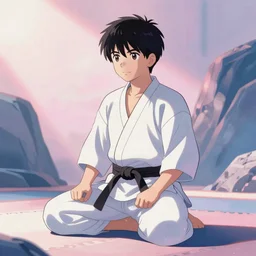 japanese dojo, anime style, illustration, soft colors, pinks and blues