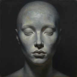 a face portrait of marina diamandis, fantasy setting, stone face, dim colors, soft lighting, atmospheric, cinematic, moody, in the style of diego koi, gina heyer, luiz escanuela, art by alyssa monk, hyperrealism, rule of thirds, golden ratio, oil on canvas