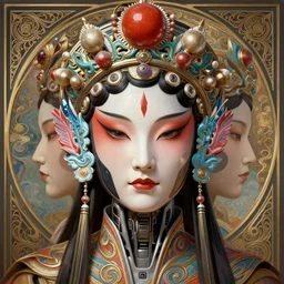 symmetry!! portrait of a machine from horizon zero dawn, machine face, decorated with chinese opera motifs, asian, asian inspired, intricate, elegant, highly detailed, digital painting, artstation, concept art, smooth, sharp focus, illustration, art by artgerm and greg rutkowski and alphonse mucha, 8 k