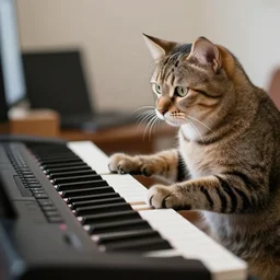 photo of a cat playing a keyboard