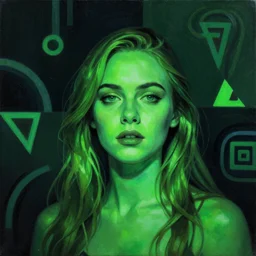 Elle Fanning in glowing green radiation picture by Sachin Teng, asymmetrical, dark vibes, Realistic Painting , Organic painting, Matte Painting, geometric shapes, hard edges, graffiti, street art:2 by Sachin Teng:4