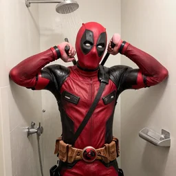funny deadpool taking shower photos