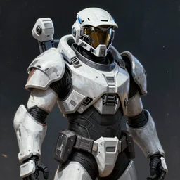 A comic book style portrait painting of a soldier in white and black colored power armour, in a space horror setting, unreal 5, DAZ, hyperrealistic, octane render, RPG portrait, dynamic lighting