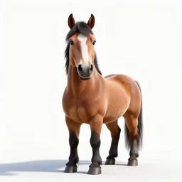 cute clydesdale horse, clean 3d render, full body, isolated on a pure white background, centered, entire subject in frame, sharp focus, soft studio lighting